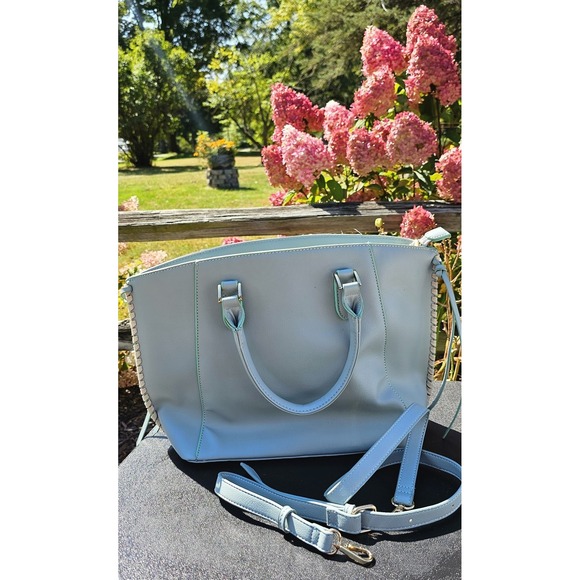 Mode Luxe Light Blue Satchel Handbag Purse - Vegan Leather - Picture 2 of 15